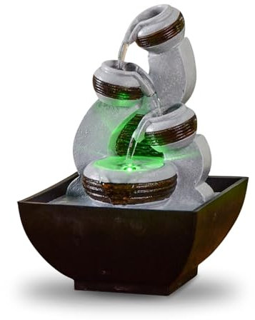 Springbrunnen Kara - Zimmerbrunnen Wasserfall Krug - Zen Relax Innendekoration - Geschenkidee - Tischbrunnen LED-Licht - Geschlossener Kreislauf - Schwarz und Grau - Höhe 18 cm - Zen'Light