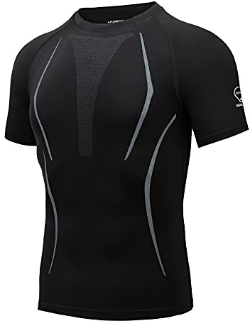 AMZSPORT Top Compression Hommes Manches Courtes Couche de Base Athlétique T-Shirt de Course à Pied Cool Dry Gym