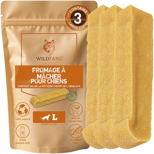 Wildfang Yak tuggpinne hund – naturlig tuggost från Himalaya – tuggkul för alla hundstorlekar och valpar – ostben för hundar – tuggben för tandvård – ostben – 3-pack – storlek L: 93–108 g