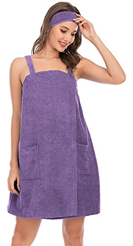 Jamron Donna Regolabile Abito Asciugamano da Bagno con Fascia per Capelli per Doccia Sauna Spa & Coperture da Spiaggia Viola XXL