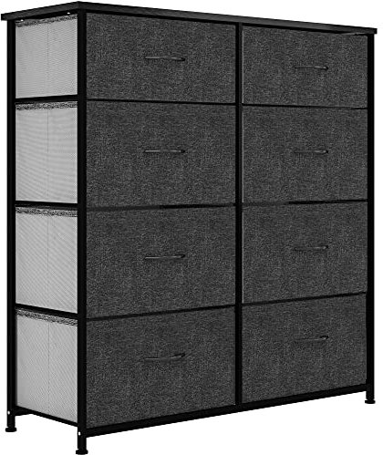 YITAHOME Cassettiera in tessuto, armadietto con 8 cassetti, Cassettiera per Corridoio in Tessuto, con vano contenitore in tessuto per soggiorno, camera da letto, cameretta dei bambini, grigio nero
