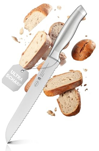 RÖSLE Brotmesser Basic Line - 20 cm, hochwertiges Brotschneidemesser mit Wellenschliff, Edelstahl 18/10, ergonomischer Griff, scharfes Küchenmesser für Brot, Brötchen und Baguette