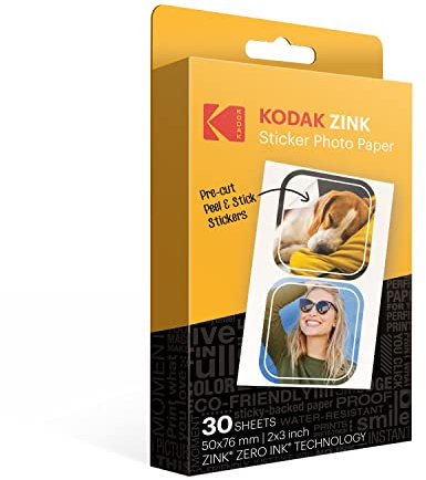 Kodak 2x3 Premium Zink Pre-Cut Sticker Fotopapier (30 Vellen) Compatibel met alle Kodak 2x3 Instant Print-producten - behalve Printomatic