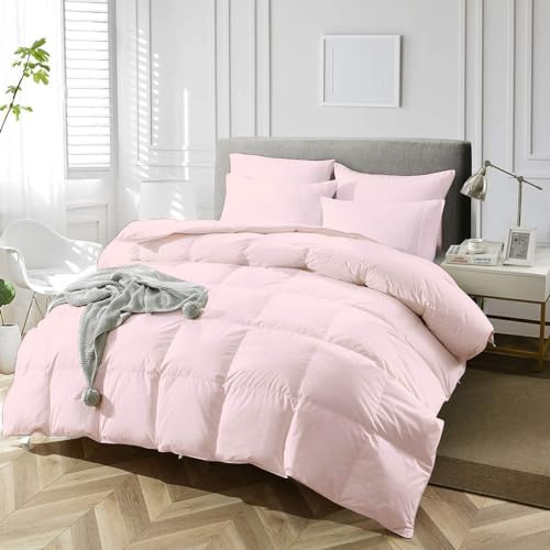 PASMINA 224 x 224cm Emperor Size Duvet 10.5 Tog All Year-Round 100% Egyptian Cotton Emperor Size Quilt Ideal for Summer & Winter with Goose Down Filling, Soft Comforter with Corner Ties (Blush)