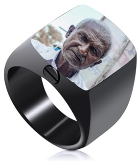 OTXIXTO Personalisierter Urnen Siegelring für Frauen, Männer, Gravur Foto/Text, Edelstahl, Haustier Erinnerung Geschenk Schmuck Andenken, Asche Halter, mit Ringgröße Einsteller (Schwarz, Größe 57)