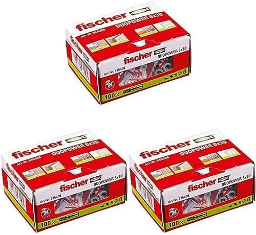 fischer DUOPOWER 6 x 30, Universaldübel, leistungsstarker 2-Komponenten-Dübel, Kunststoffdübel zur Befestigung in Beton, Ziegeln, Stein, Gipskarton uvm., ohne Schrauben, 100 Stück, 3er Pack