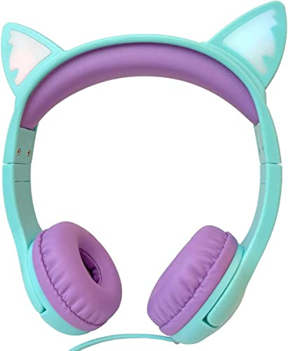 Olyre Écouteurs pour Enfants avec Microphone - Volume Limité à 85dB et Éclairage LED - Écouteurs Filaires avec Interface de Partage,Stéréo sans Fil pour Garçons/École/Tablette/Voyage