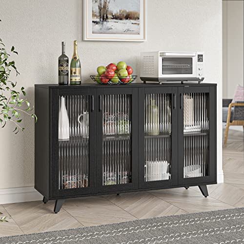 Panana Sideboard Storage Cabinet Standing Cupboard with Door Display Buffet Cabinet for Kitchen (4 Doors, Black)