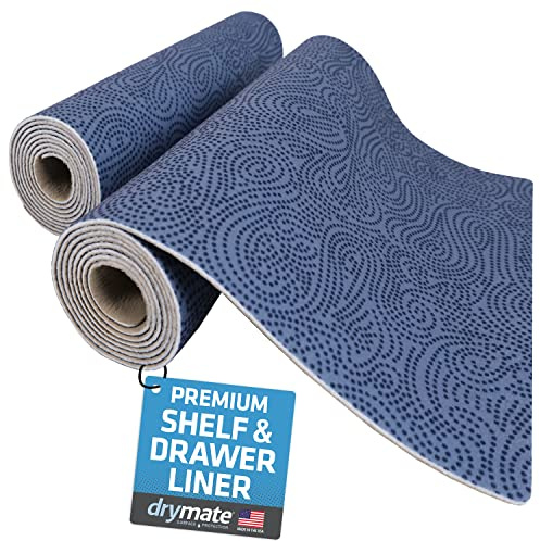 Drymate Premium Luxury Shelf & Drawer Liner, Thick Cushioned Fabric, Non-Adhesive, Absorbent, Waterproof, Slip-Resistant, Liners for Kitchen Cabinets, Cupboards (USA Made)(12”x59”)(2-Pack)(Blue)