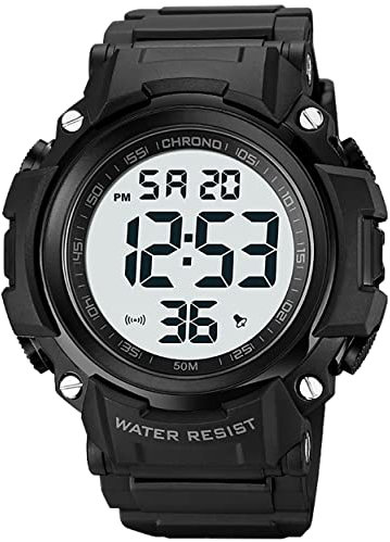 kieyeeno Orologi da Polso da Uomo, Militare Orologio Sportivo Impermeabile da Esterno 50M, con Sveglia e Timer, Cronometro, 12 / 24H, Retroilluminazione Schermo Bianco
