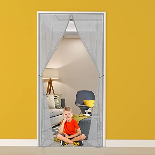 Magnet Fliegengitter Tür 145x200cm Insektenschutztür,Langlebiger,Kratzfest,StärkereMagnetenFliegenvohangfürBalkontür,KellertürundTerrassentürEinfacherKinderundHaustierzugang (Grau)
