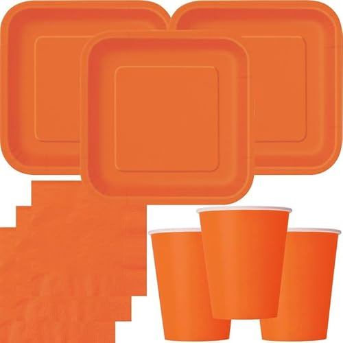 Party Deko Set de vaisselle jetable pour 14 personnes avec assiettes, gobelets, serviettes Orange