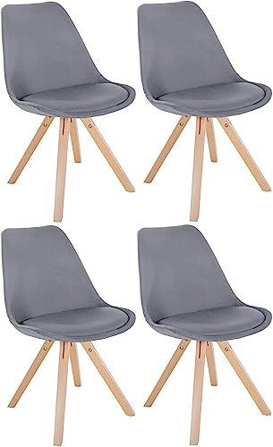 Set di 4 sedie Sofia con rivestimento in tessuto I Sedie per visitatori con robusta struttura a 4 gambe in legno, Colore:grigio chiaro, Colore del telaio:natura (quadrato)