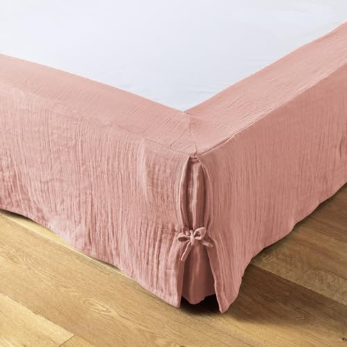 AltoBuy OUREA - Cache-Sommier à Nouettes 160x200cm Gaze de Coton Rose Pêche