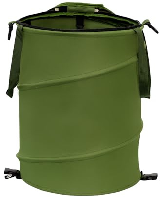 HQSSWUCH Collapsible Pop Up Trash Can, Outdoor Recycling Bin 13.8x15.8 in, 600D Oxford Cloth Yard Waste Bags, Camping Trash Can With Clip and Zip Lid (1Pcs-Green 10 Gallons)
