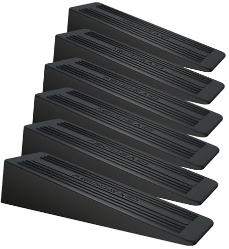 6 PCs Rubber Door Stops Indoors - Anti-Skid Durable Door Stoppers for Floor - Heavy Duty Rubber Door Wedges Indoors - Black Doorstops Wedge