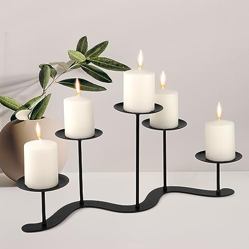 Fireplace Candle Holder for Home Decor: 17 inch Candle Stand for Indoor Dining Living Room - Black Metal Pillar Candelabra for Outdoor Wedding Party - Advent Halloween Christmas