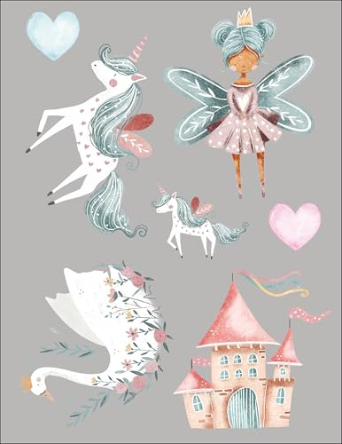 Bügelbilder Set für Textilien DIN A4 Kinder Mädchen Jungen Dino Einhorn Waldtiere Aufbügelbild zum aufbügeln verschiedene Designs Aufbügler Transferbilder (5 - Mädchen Motive 1)
