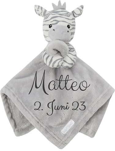 Wuff-Dogsworld Baby Kuscheltuch VIELE Modelle mit Namen Bestickt Geschenk Taufe Geburt Schmusetuch Schnuffeltuch Trösterchen Junge Mädchen (Zebra)