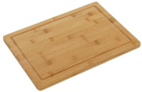 FLORINA Bambus-Schneidebrett 35x25 cm CORDIA I Natürlicher Bambus-Schneideblock mit Saftrillen I Küchenbrett wirkt Antibakteriell I Universalschneidebrett z. Schneiden von Käse, Fleisch, Obst, Gemüse