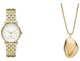 Skagen Kuppel Damenuhr und Kariana Kettenhalsband - Lille Zweizeiger Sub-Sekunde, Gold-Tone Edelstahlkette