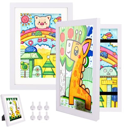 Hipsignal Kinder Bilderrahmen, 2 Stück A4 Befüllba Bilderrahmen für Kinder mit Frontöffnung und Halterung zum Aufhängen oder Aufstellen von Kinderzeichnungen, Kunstprojekten (Weiß)