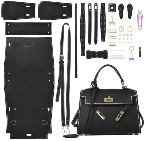 WADORN DIY PU Leather Top Handle Bag Making Materials Set, DIY Women Designer Bag Sewing Kit Handmade Trendy Satchel Purse Making Supplies Personalized Crossbody Shoulder Bag Craft Kits, 21.5x15cm