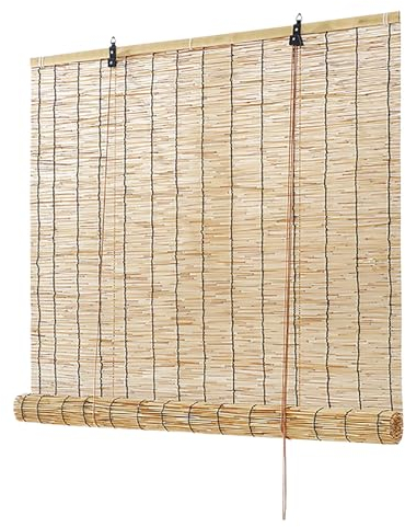 Rollo Bambus Outdoor 50 80 90 100 150 160 180cm Breit Retro Bambusrollo Sichtschutz Sonnenschutz Wärmeschutzrollo Jalousien Bambus Raffrollo für Fenster Pavillon Balkon Schilfvorhänge (Color : Natura