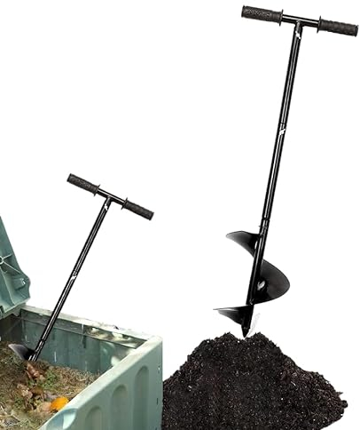 WLSANX Compost Stirring Tool Pro, Stainless Steel 33.4inch Compost Turner and Mixing Tool for Outdoor Compost Tumbler Bins, Composting Accessories (Black)