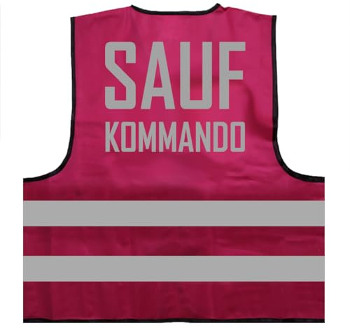 Saufkommando Karneval Fasching Kostüm Warnweste BZW. Signalweste mit reflektierendem Aufdruck - Größe L/XL, Magenta