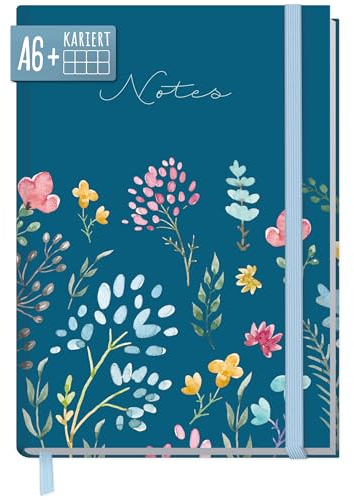 paper&you® Notizbuch kariert A6+ mit Gummiband Happy Flower mit 156 Seiten, 78 Blatt - Notizheft, Journal, Tagebuch - nachhaltig & klimafreundlich