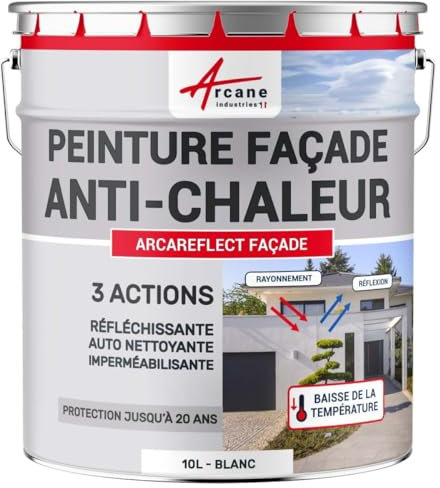 ARCANE INDUSTRIES Peinture façade, Anti Chaleur, coolroof, réfléchissante, ARCAREFLECT - 10 L Blanc