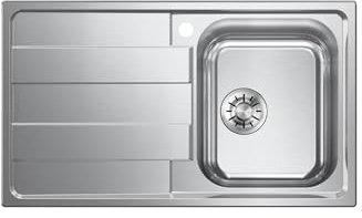 EVHOC Lavello Sopratop 86x50 cm, 1 Vasca a Destra con Gocciolatoio, AURA S | Lavandino in Acciaio Inox con Finitura Satinata, Made in Italy, Piletta e Sifoni Inclusi