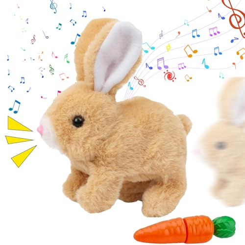Pipihome Elektrischer Osterhase Plüschtier, Hase Spielzeug Interaktives Kaninchen, Osterhase mit Geräuschen & Beweglichen Ohren für Ostergeschenk