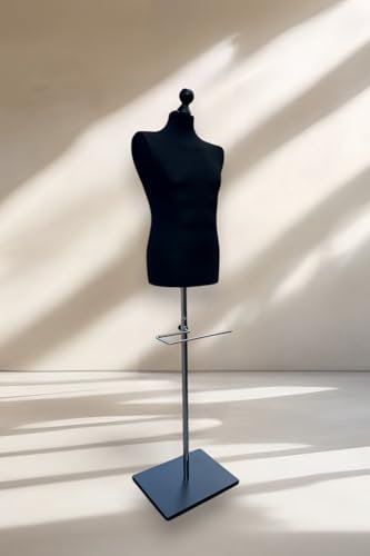 LUSORIA Schneiderpuppe, Schneiderbüste männlich mit Hosenhalter, Farbe schwarz/schwarzer Standfuß