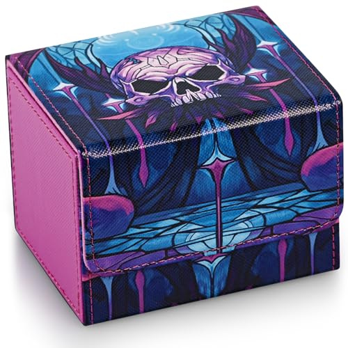 UAONO Deck Box para cartas MTG, caja de almacenamiento para cartas coleccionables para más de 120 mazos Commander con fundas, caja de cartas de PU para cartas TCG Magic con 2 divisiones (Morado, Loto