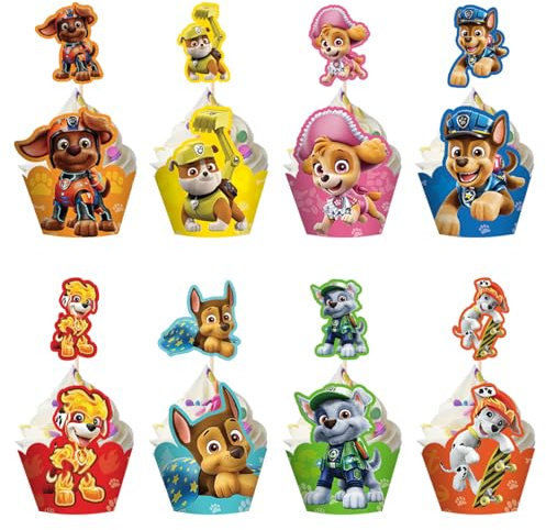 UdacA 48 Stück Dog Patrol Tortendeko - Cartoon Muffin Topper Cupcake Wrapper für Kuchendekoration, Muffin Deko, Kinder Geburtstag Party