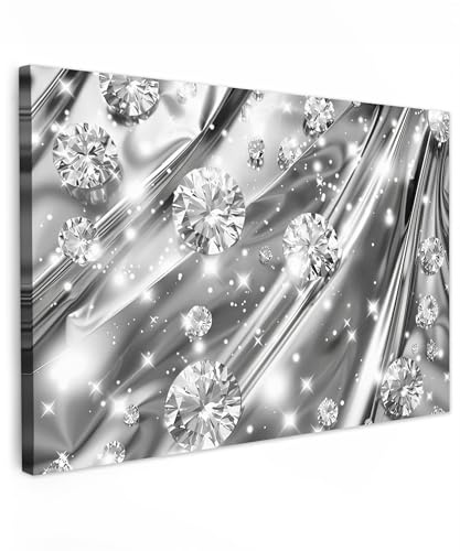 MuchoWow© Leinwand Groß XXL Deko Schlafzimmer Aesthetic Leinwandbilder | 120x80 cm - Wohnzimmer Gemälde Foto Geschenk Living Room Decoration Abstrakt - Diamant - Luxus - Modern - Silber