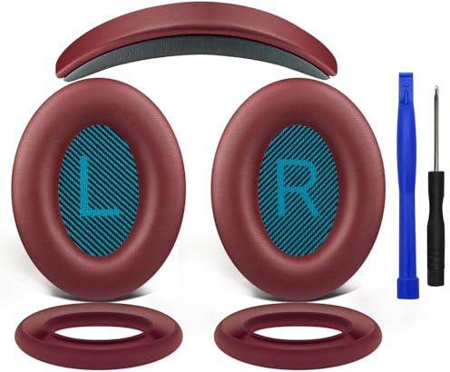 SOULWIT Replacement Kit for Bose QuietComfort 25 (QC25), Ear Pads Cushions + Headband + Earpads Cover - Burgundy