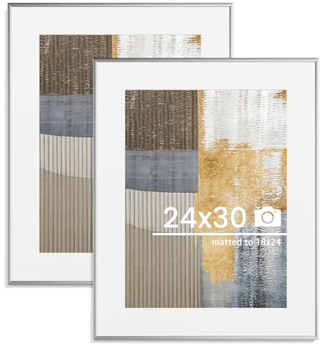 Venusmiles 24x30 inch Metal Poster Frame - Set of 2, Silver, Matted, Lightweight, Modern Style, Wall Mount, Acrylic Cover, 24x30 inches