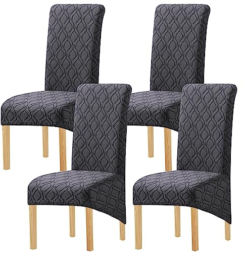 MINGPINHUIUS Chair Covers 4 pack - High Stretch Dining Room Chair Covers, High Back XL Chair Covers Set of 4, Dining Chair Cover for Dining Room Wedding Hotel Banquet Party (Dark Grey)