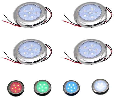 Vcanuplms Marine Boat Courtesy Lights, 3 Inch RGBW LED Cabin Light, IP67 Waterproof Stainless Steel Interior Exterior Deck Dome Lamp for Fishing Pontoon Bass Sailboat 12V (4 Pcs)