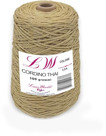 LaneWorld Cordino Thai per Borse a Uncinetto 500 g, Filato 100% Poliestere Resistente per Borse e Fai da Te, Uncinetto 3,5-4, Confezione da 1/3/5 Pezzi (Anche Glitterato) (1, CT18 gl)