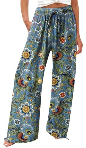 Generisch Weite Sommerhose Damen Leicht Und Luftig High Waist Strandhose Lang Freizeithose Sommer Palazzo Hose Bequem Casual Stoffhose Mit Tasche
