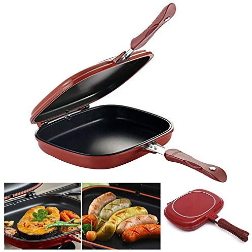 Padella per grill barbecue portatile a doppia faccia, pentola a doppia frittata, panoramica a doppia padella, pentole per grill jumbo quadrate per pollo cotto interno ed esterno, pesce, bistecca - bis