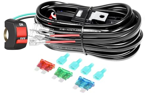 RIGIDON Kit cablaggio barra luminosa led manubrio moto 7/8 pollici 2 piombo | 12V 18AWG, CC, cavo 3 metri, interruttore a pulsante, cavi On Off, per ATV Dirt Bike, fari fendinebbia, lunghezza