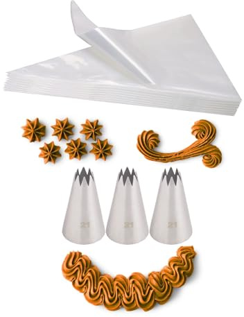 #21 Piping Tip and Pastry Bag Set – Open Star Icing Tip for Shell Borders, Drop Flowers, Swirls & Decorative Stars