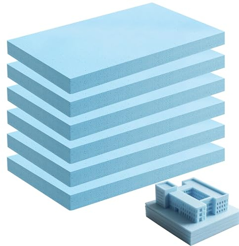 LUPATDY 6 Pannelli In Schiuma Rigida, 30 X 20 X 2 cm, Modello Fai Da Te, Piastra In Schiuma Ad Alta Densità, Blocchi Di Base Diorama, Polistirolo Pannelli Per Modellazione Paesaggistica (Blu)