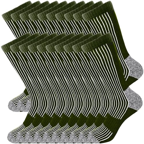 10 Pairs Men's Military Green Cotton Socks Army Crew Sock for Soldiers Firefighters Police Outdoor Sports Work Socks (UK, Alpha, One Size, Regular, Regular, Thickened- Green Style 3)