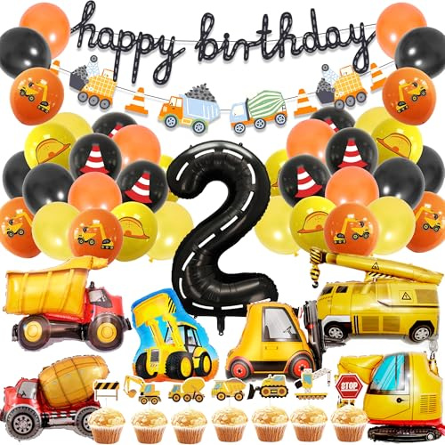 Bagger Geburtstag Deko 2 Jahre - 51 StüCk Baustellen Geburtstagdekojunge Folienballon Kuchendeko Bagger Luftballons Für Bau Party Dekoration Baustelle Geburtstag Baustellenfahrzeuge